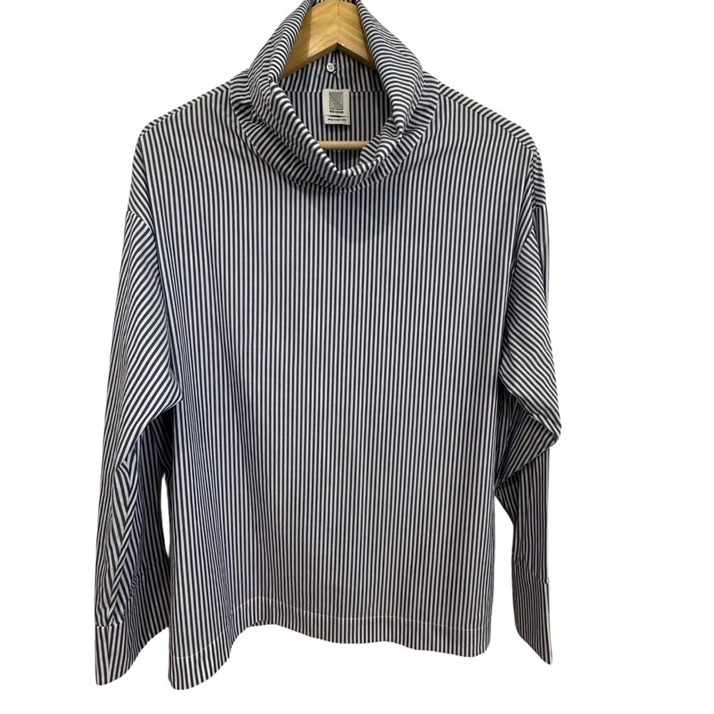 Rosie Assoulin Striped Mock Neck Long Sleeve Blouse SZ Small Quiet Luxury EUC